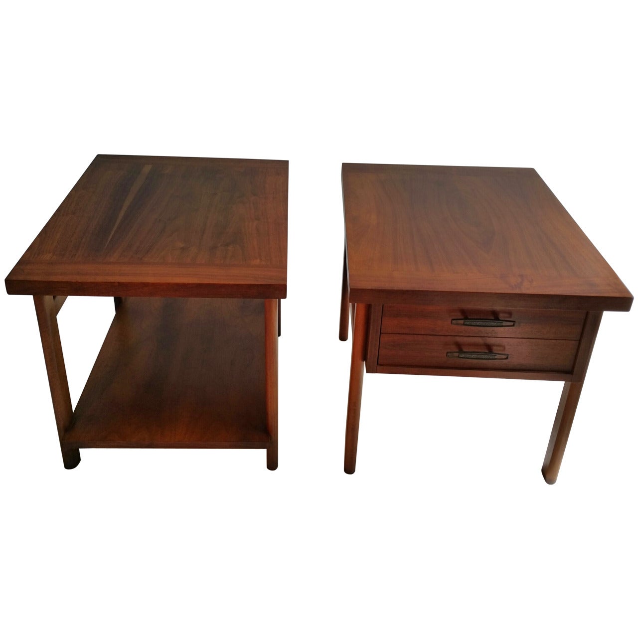 Mid-Century Modern Walnut Tables or Stands, Manufactured by Lane