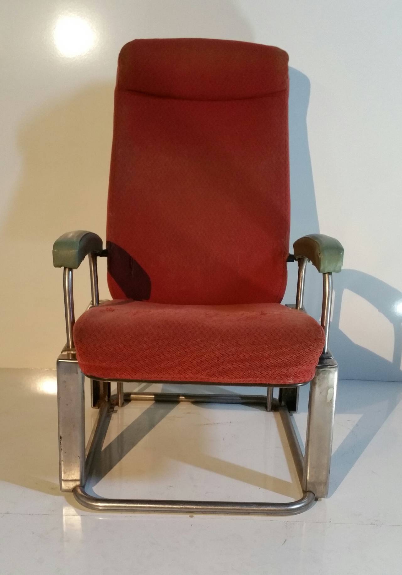 Mid-20th Century Henry Dreyfuss Industrial or Machine Age Lounge Chair for Pullman Train