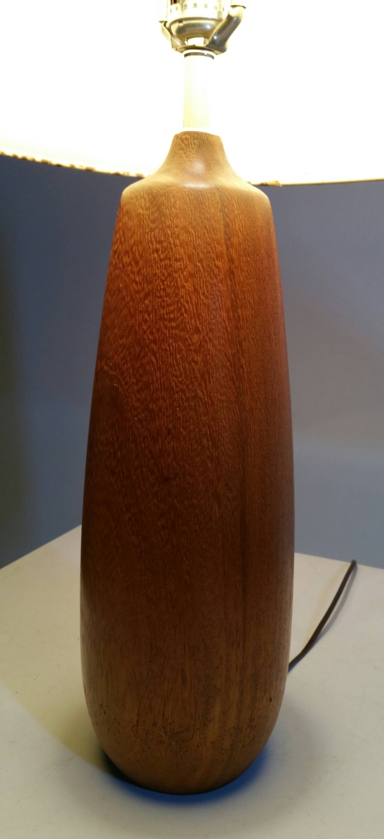 Danish Hand-Turned Teak Wood Modernist Lamp In Excellent Condition In Buffalo, NY