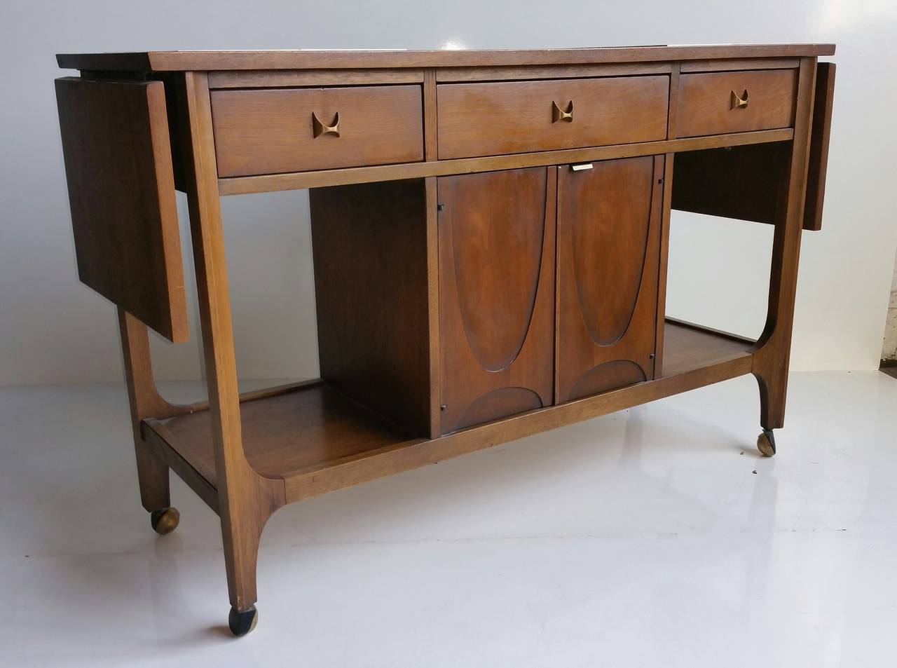 American Broyhill Brasilia Walnut and Tile Serving or Bar Cart by Oscar Niemeyer