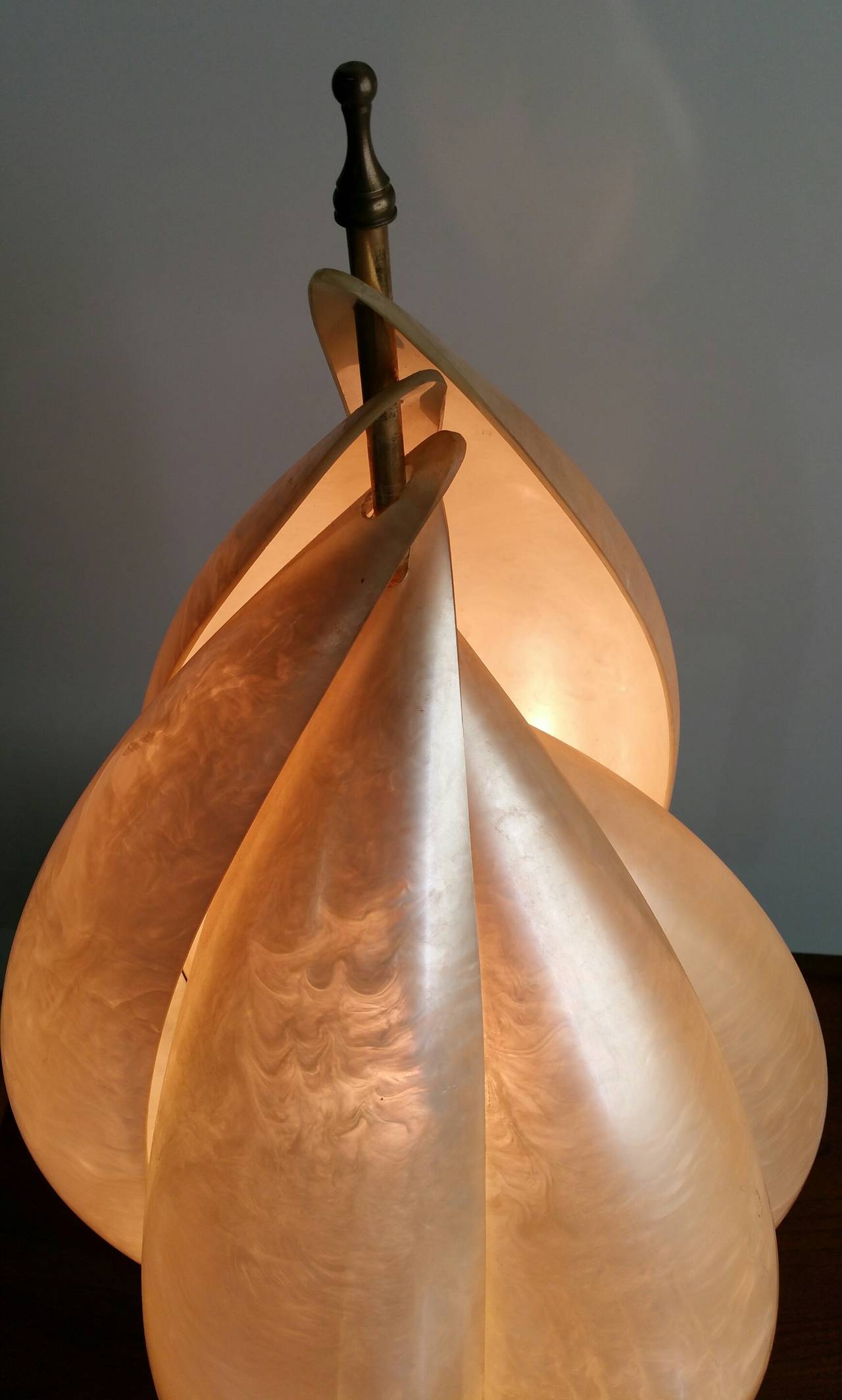 Unusual Mid Century Surrealist Table lamp,,1960s vintage, Faux Seashell,, polyresin.and brass.. Elegant design,, will make a statement in any environment.Made by Rougier