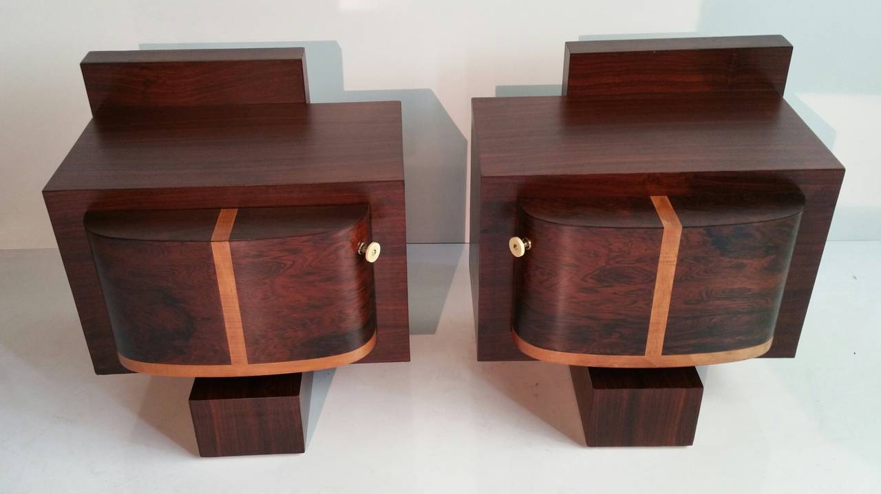 French Art Deco Stylized Rosewood Bedside Tables or Stands 1
