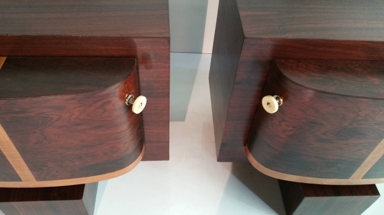 Mid-20th Century French Art Deco Stylized Rosewood Bedside Tables or Stands