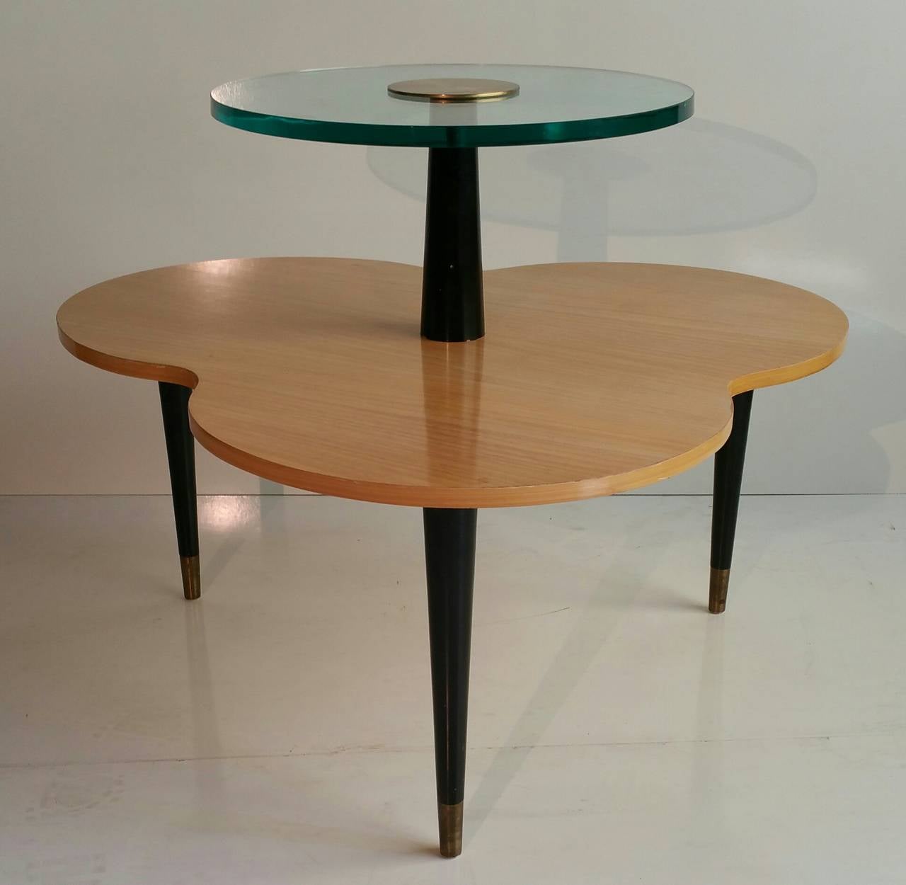 American Modern Wood and Glass Two-Tier Occasional Clover Table Designed by Gilbert Rohde