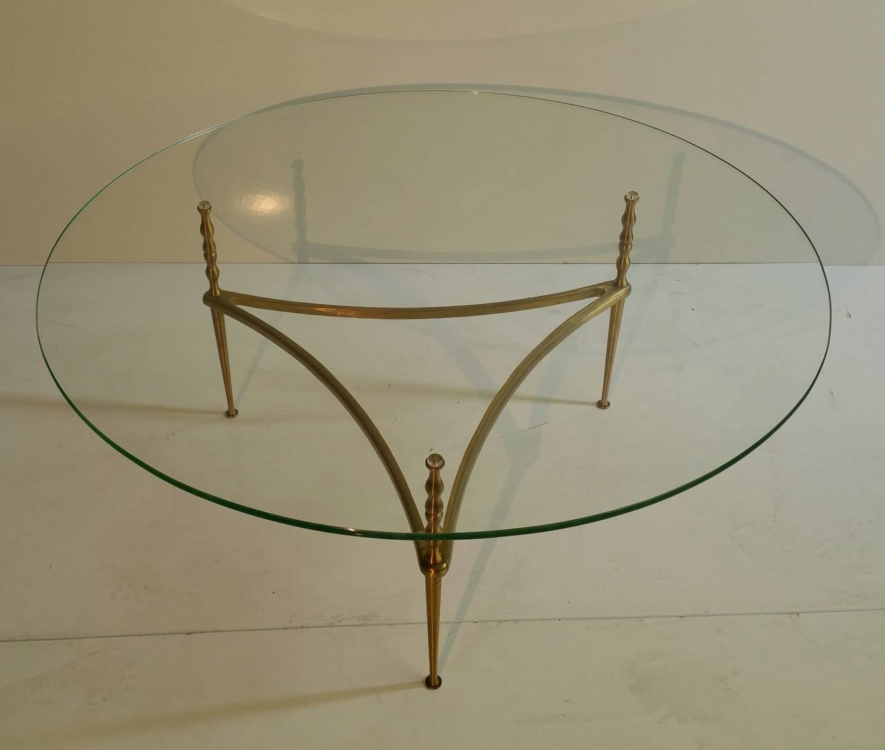 20th Century Modernist Italian Glass and Brass Coffee Table, Manner of Gio Ponti
