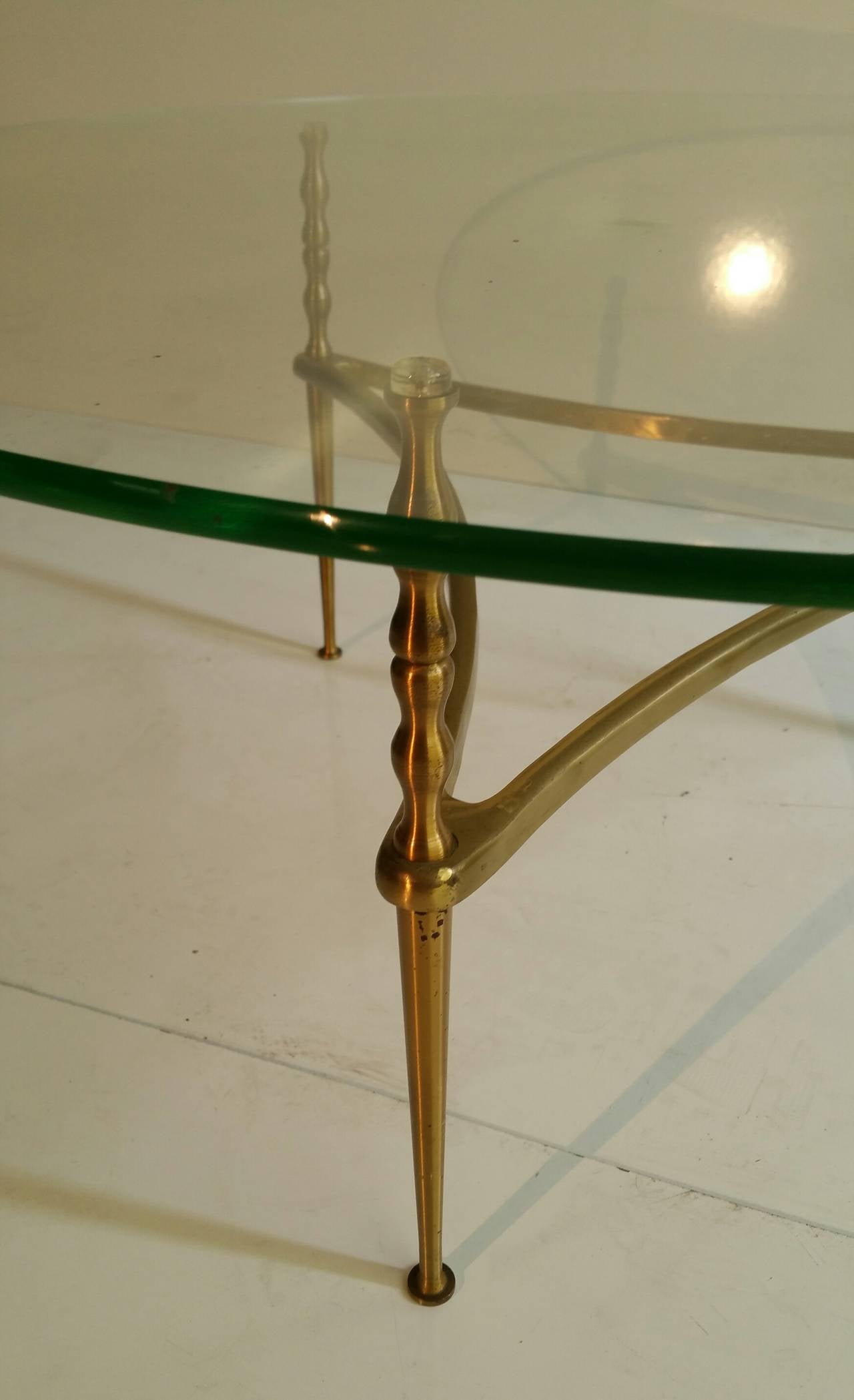 Organic Modern Modernist Italian Glass and Brass Coffee Table, Manner of Gio Ponti