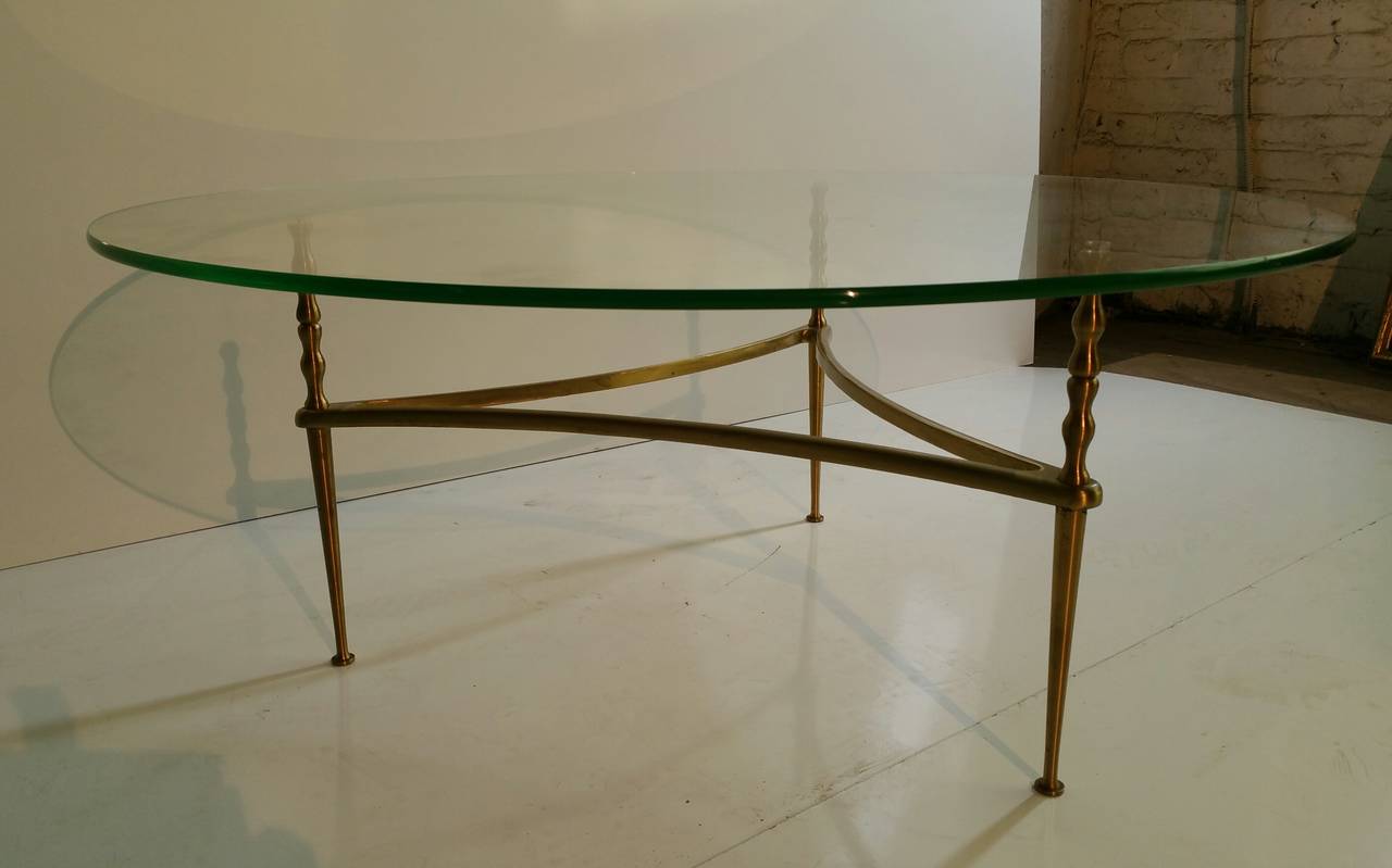 Polished Modernist Italian Glass and Brass Coffee Table, Manner of Gio Ponti