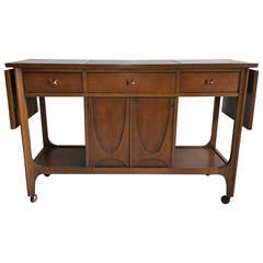 Broyhill Brasilia Walnut and Tile Serving or Bar Cart by Oscar Niemeyer