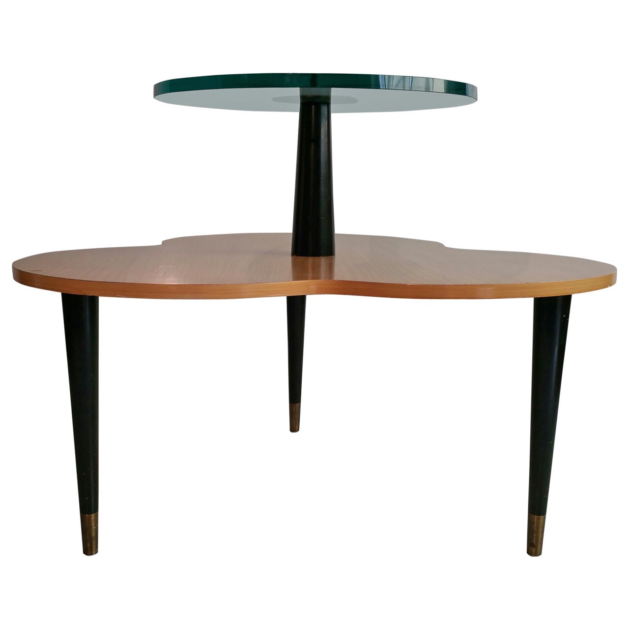 Modern Wood and Glass Two-Tier Occasional Clover Table Designed by Gilbert Rohde