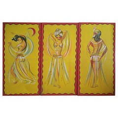 Hand Painted "Dance Hall" arcade canvas Panels, Exotic Genie Motif