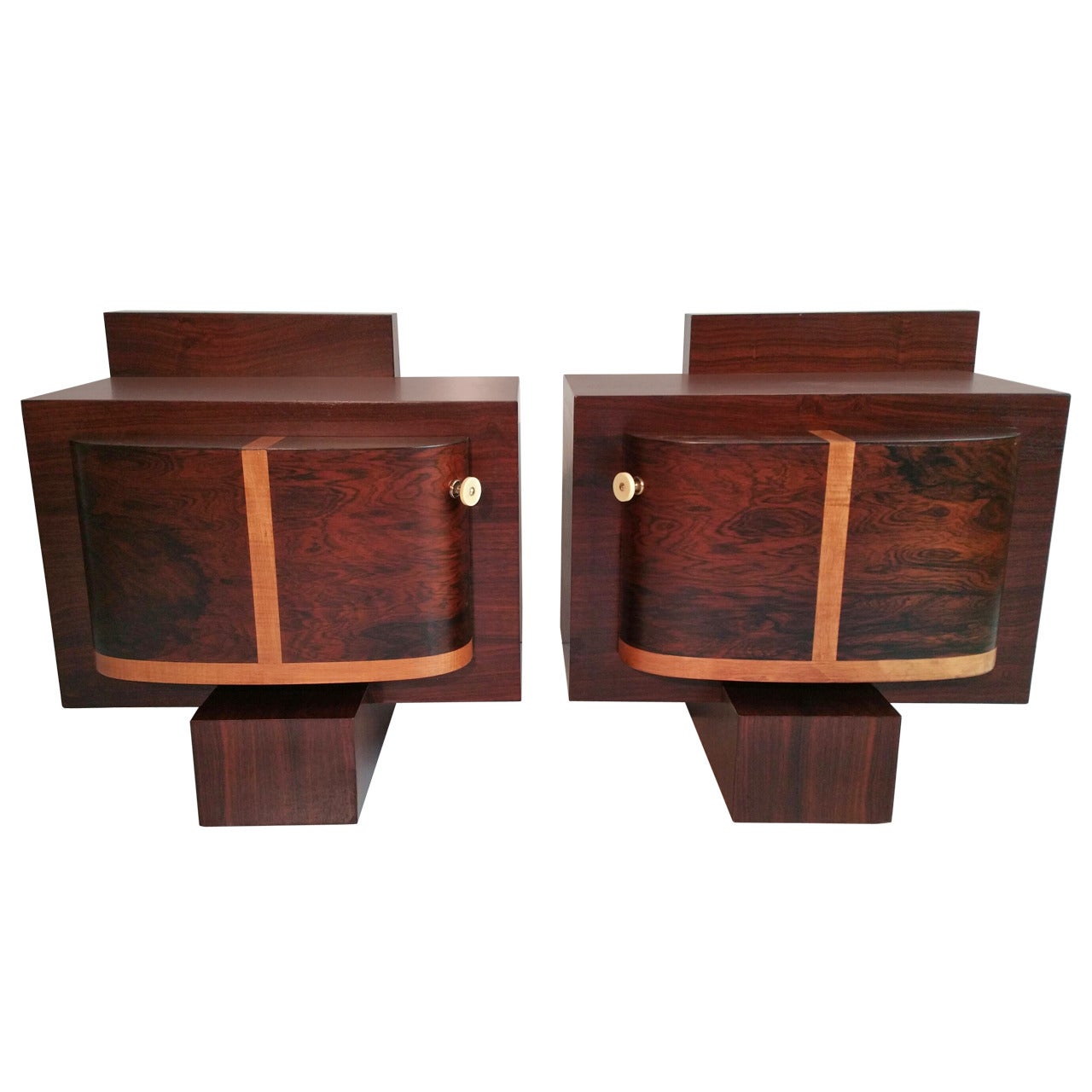 French Art Deco Stylized Rosewood Bedside Tables or Stands