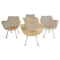 Set of Four Classic Woodard Sculptura Wire Mesh Patio Lounge Chairs