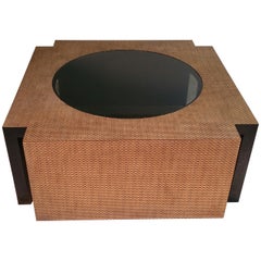 Monumental Coffee Table, Unusual, Basket Weave and Black Glass