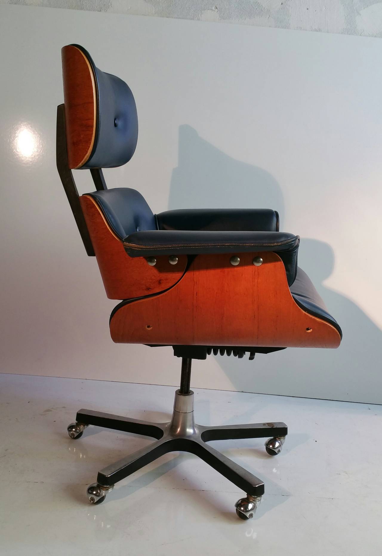 Modernist Eames Style Leather Desk Chair at 1stDibs | eames style office chair, eames style desk