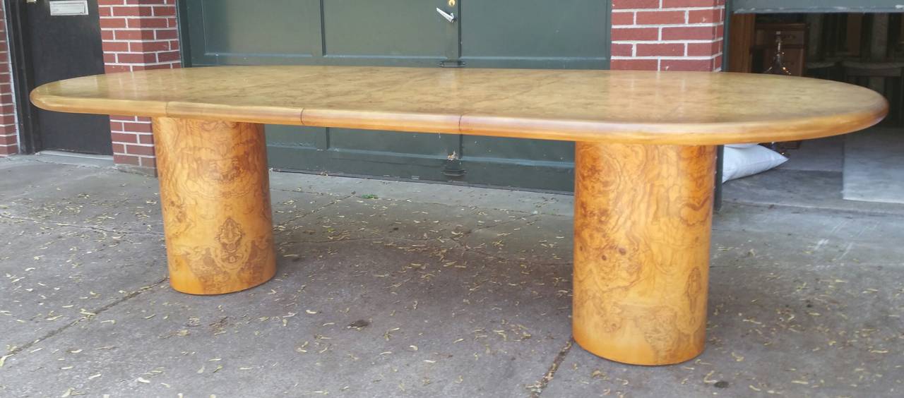 American Modernist Large Burl Olivewood Dining Table by Henredon