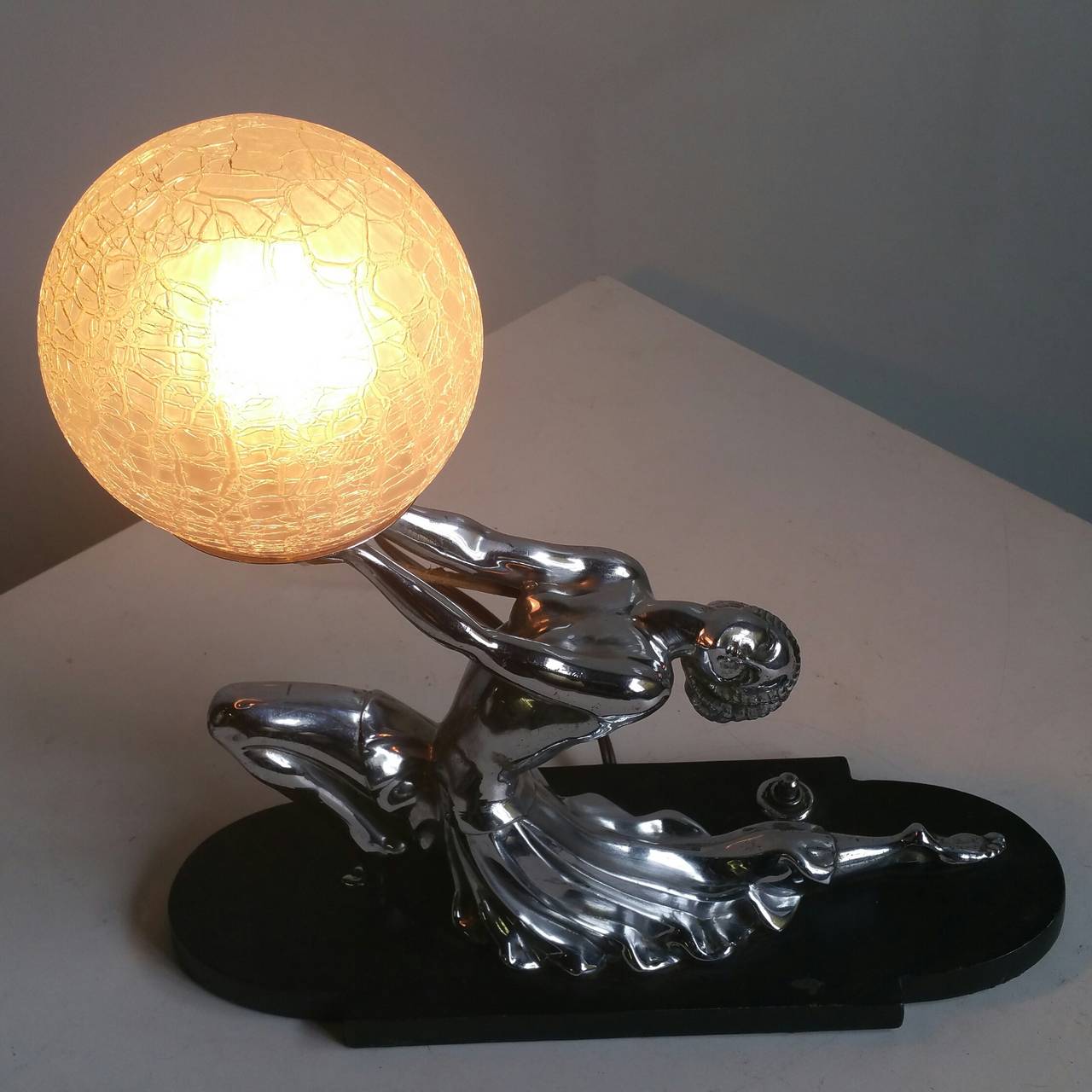 Ronson Egyptian Moon Art Deco Figural Polished Chrome Lamp 1