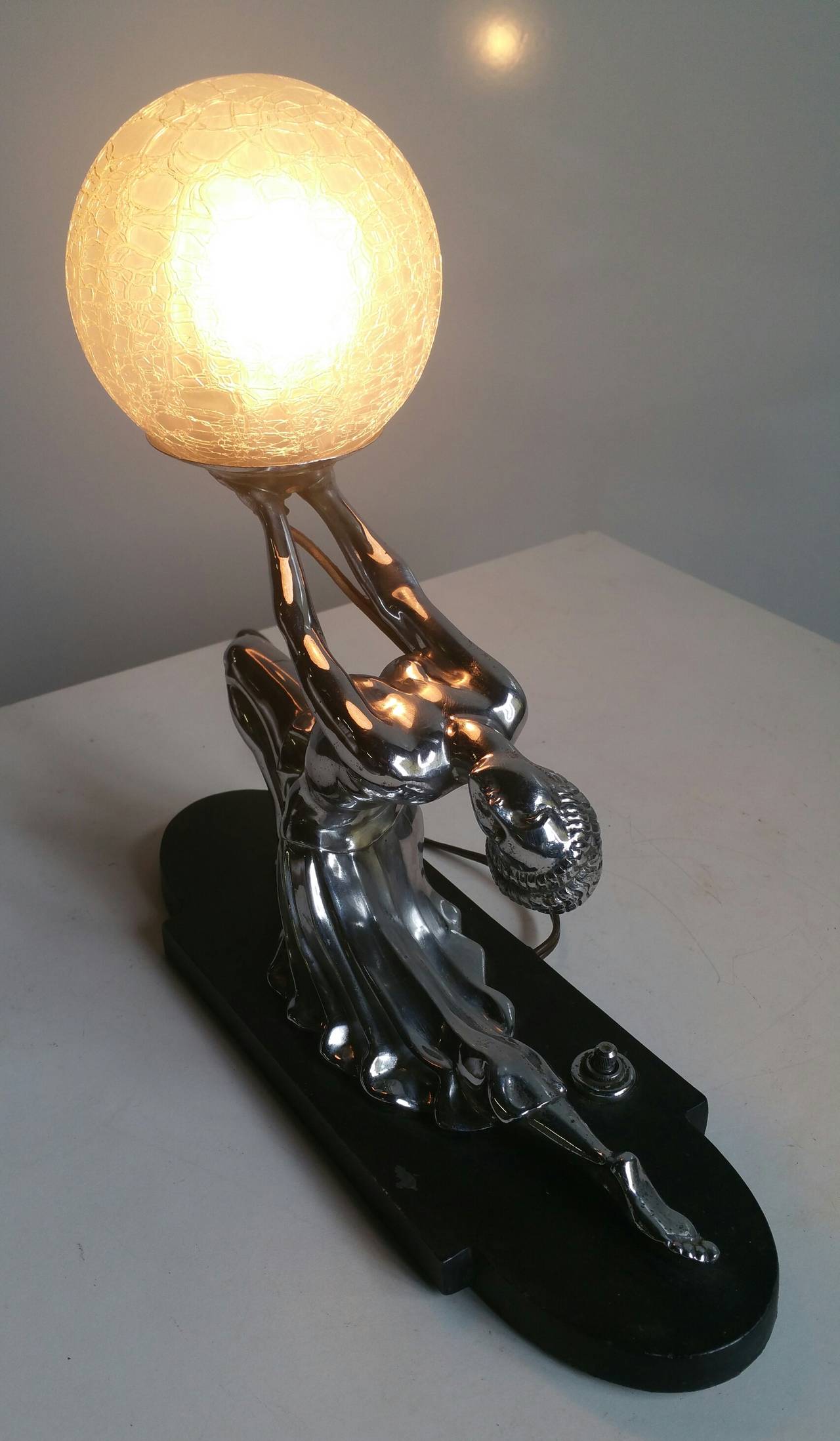 Mid-20th Century Ronson Egyptian Moon Art Deco Figural Polished Chrome Lamp