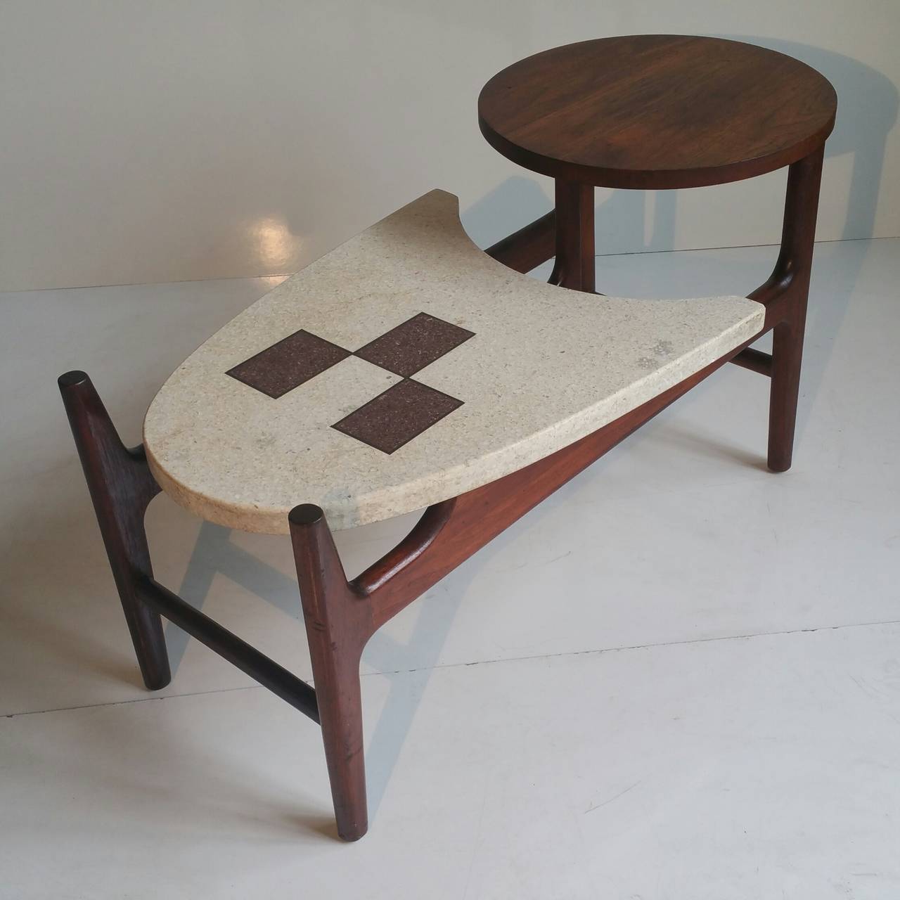 Rare Two-Tier Terrazzo and Walnut Table For Sale 3