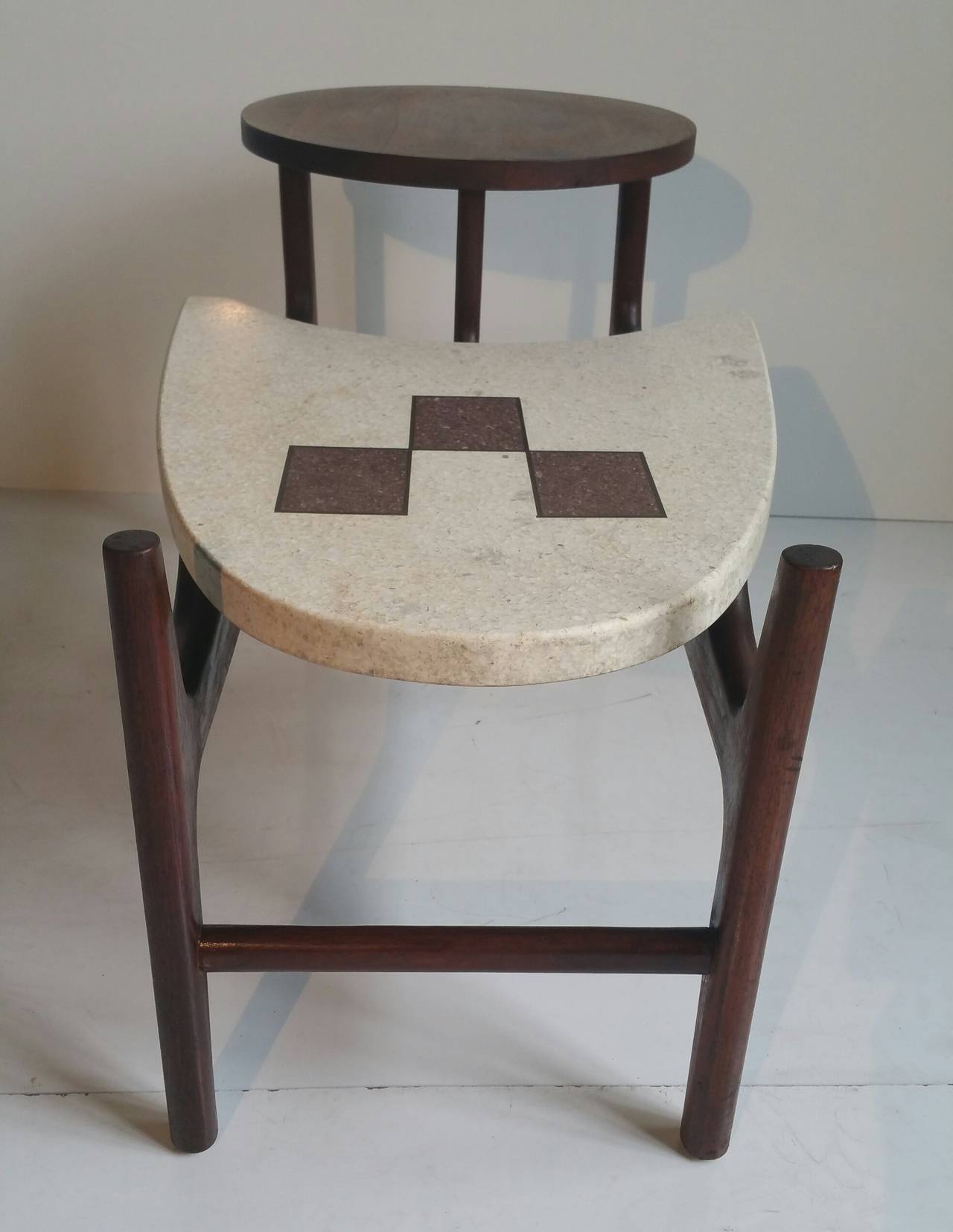 Rare Two-Tier Terrazzo and Walnut Table For Sale 2
