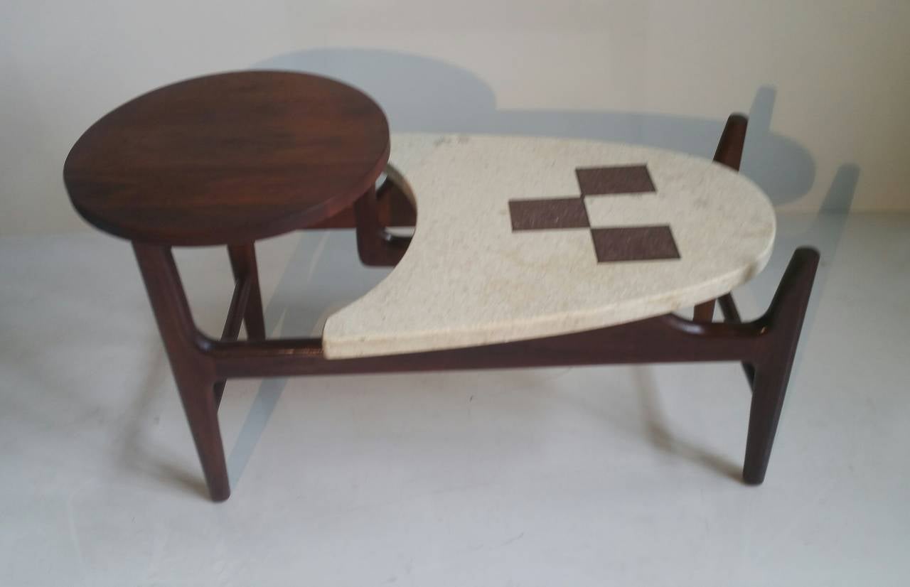 Rare Two-Tier Terrazzo and Walnut Table For Sale 1