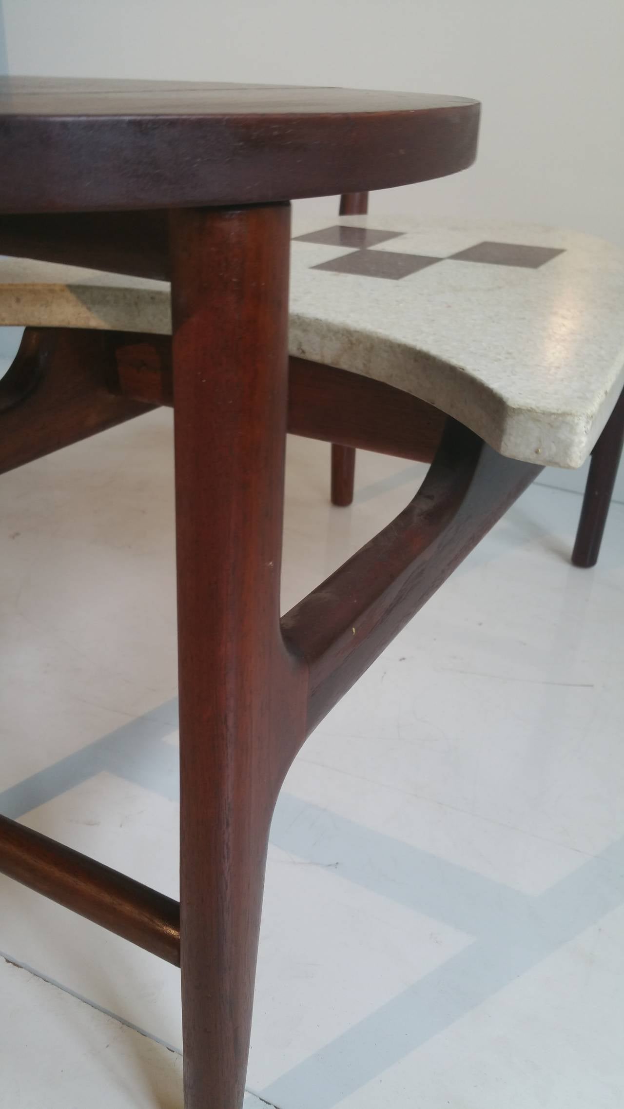 Rare Two-Tier Terrazzo and Walnut Table In Good Condition For Sale In Buffalo, NY