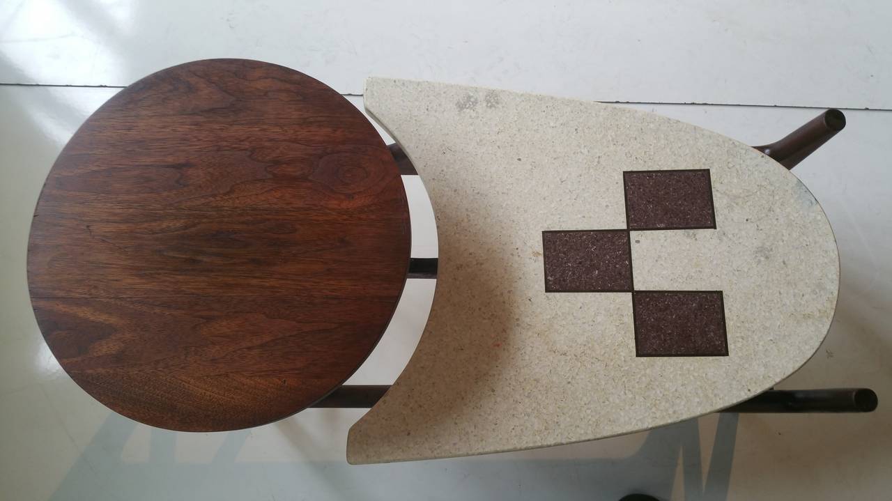Inlay Rare Two-Tier Terrazzo and Walnut Table For Sale