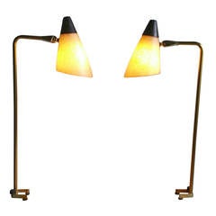 Pair of Modernist Fiberglass and Brass Architect's Task Lamps