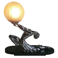 Ronson Egyptian Moon Art Deco Figural Polished Chrome Lamp