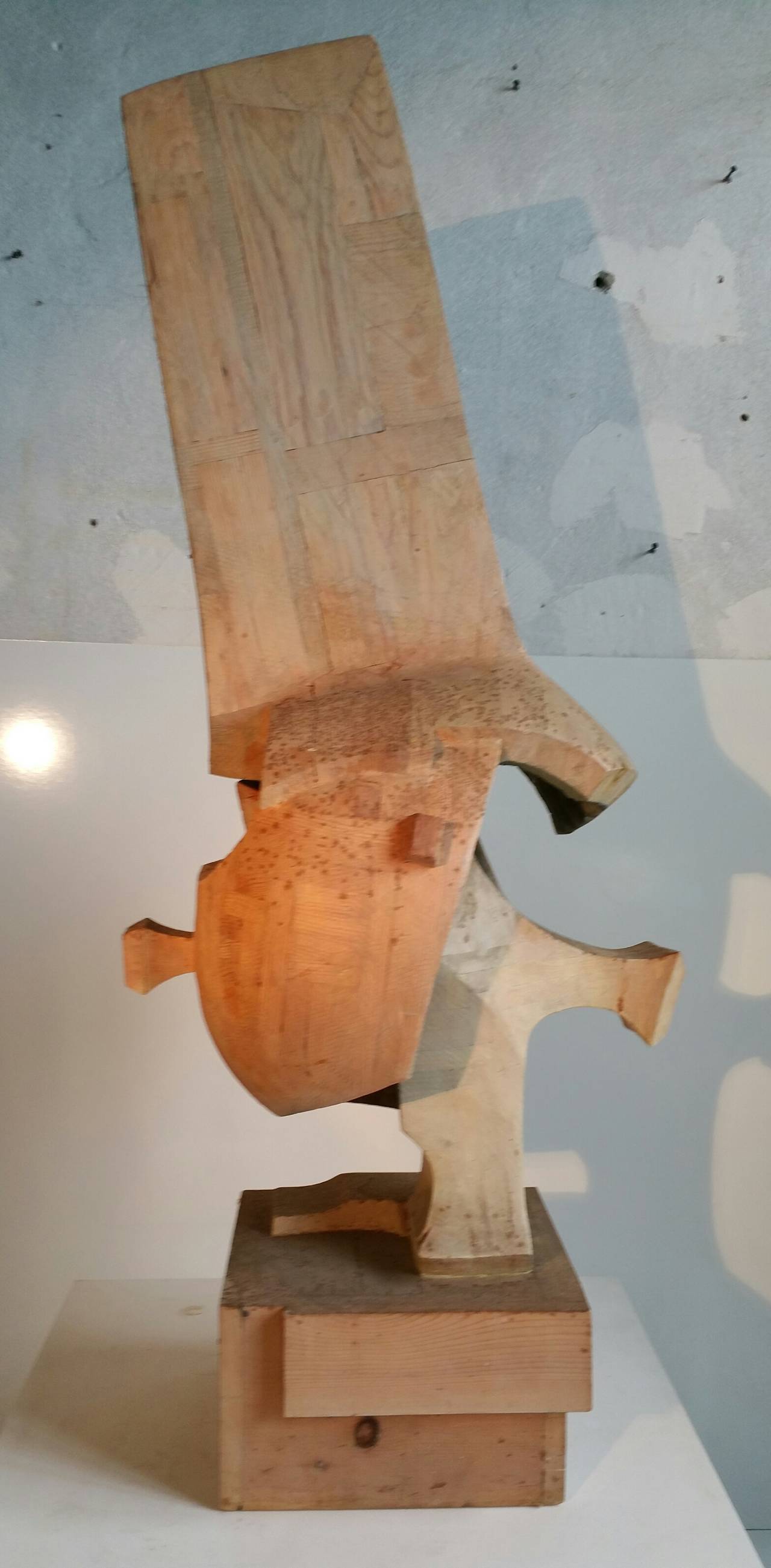 Large abstract Carved and Glued wood sculpture, exicuted by Buffalo State University professor Richard Brock, 1965. Stunning modernist design, strong presence, will make a statement in any room setting.

Brock was born in Tacoma, Ohio and was a