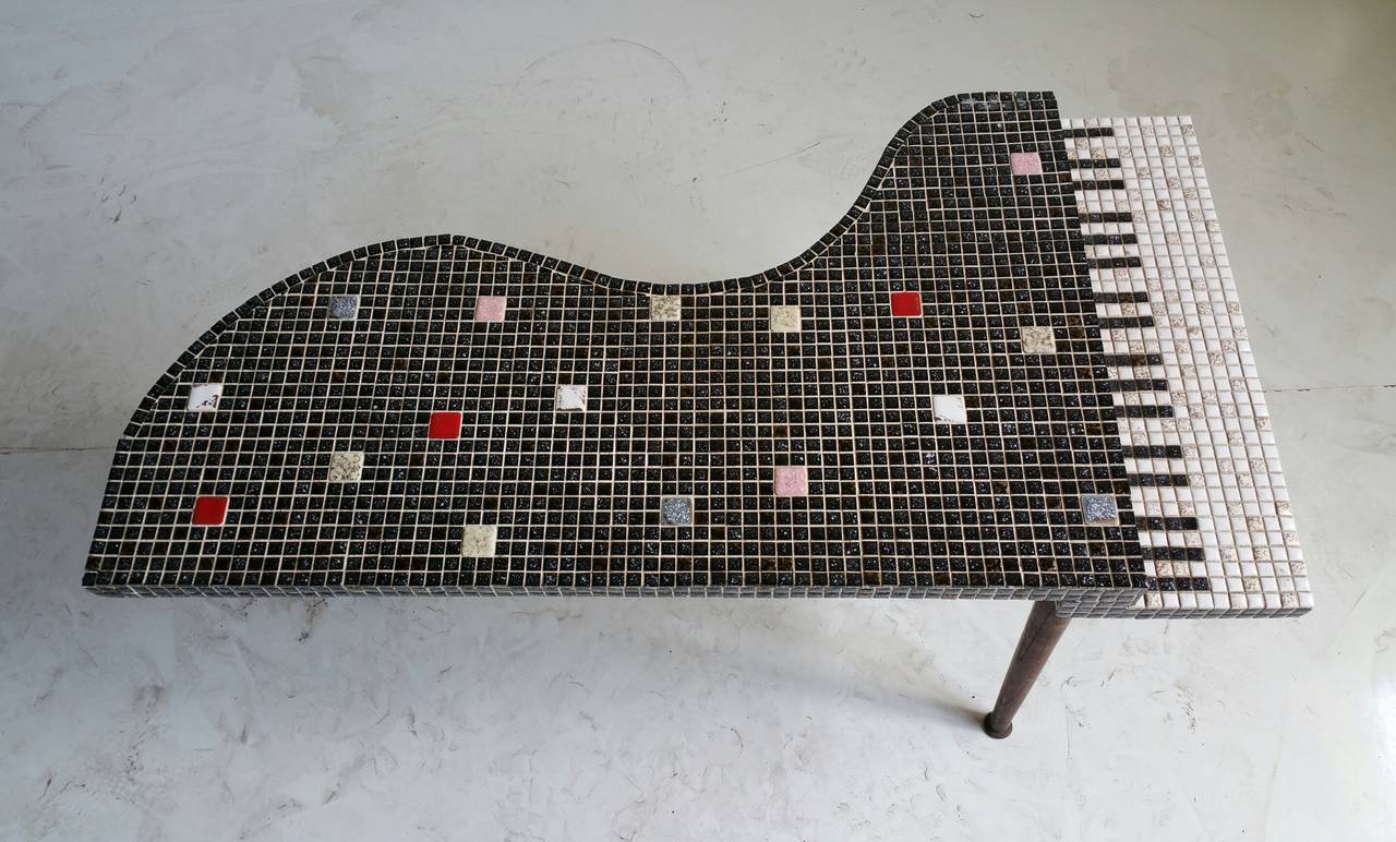 Mosaic Mid-Century Modern Baby Grand Piano Shaped, Tiled Cocktail Table