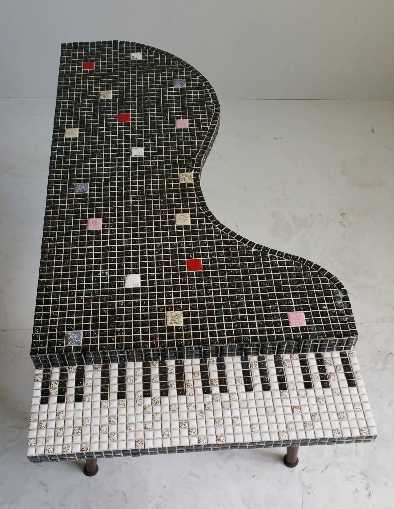 American Mid-Century Modern Baby Grand Piano Shaped, Tiled Cocktail Table