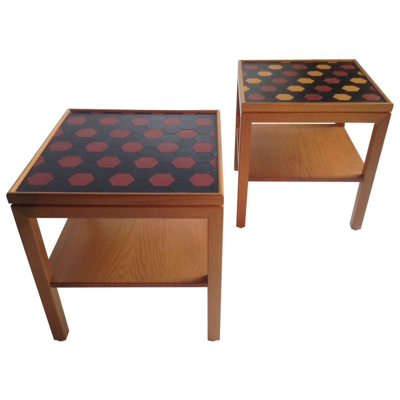 Modernist Pearwood and Leather Tray Tables, Emanuela Frattini
