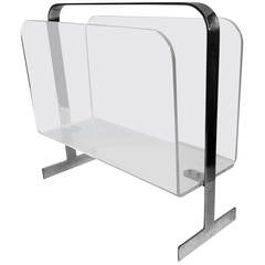 Mid-Century Modern Lucite and Chrome Magazine Stand