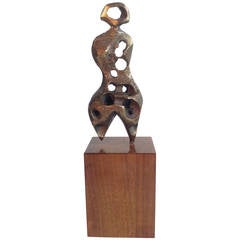 Modernist Bronze Figural Abstract Sculpture, in the Manner of Henry Moore