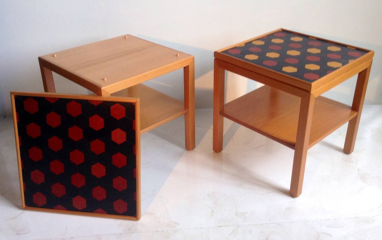 Mid-Century Modern Modernist Pearwood and Leather Tray Tables, Emanuela Frattini