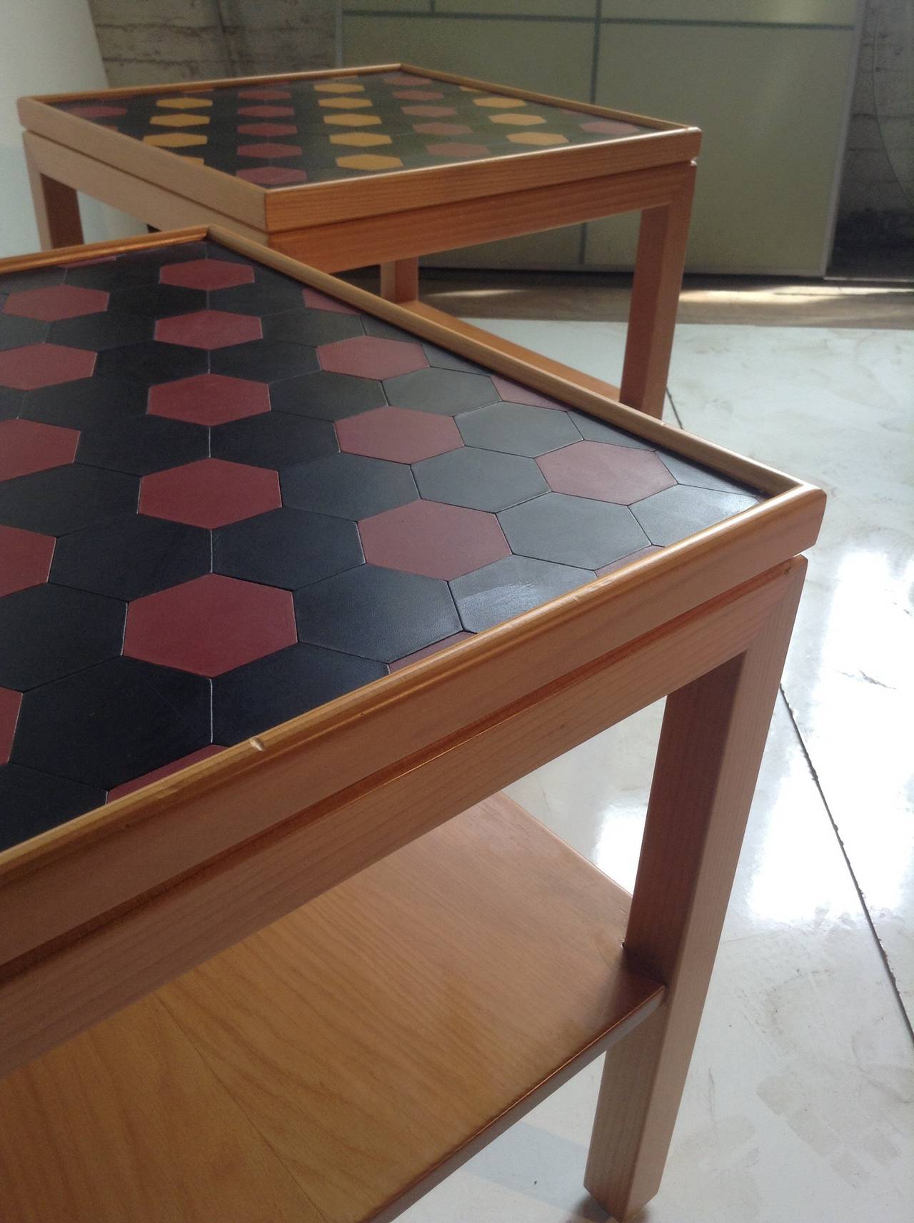 Modernist Pearwood and Leather Tray Tables, Emanuela Frattini In Good Condition In Buffalo, NY