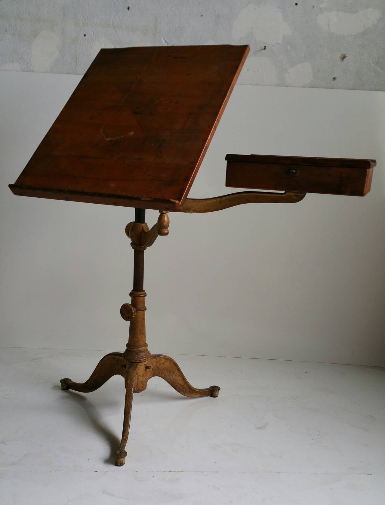 Iron Rare 19th Century Drafting Table with Swing-Out Drawer