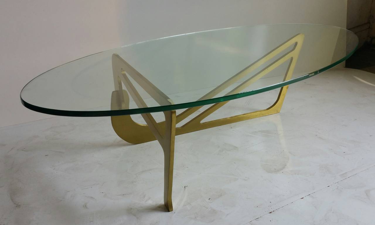 American Unusual Solid Brass and Glass Noguchi Inspired Coffee Table