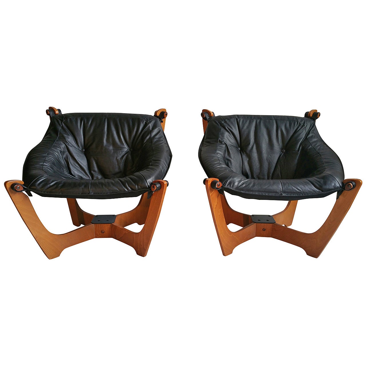 Pair of Vintage Danish Mid-Century Modern Møbler Luna Leather Sling Chairs