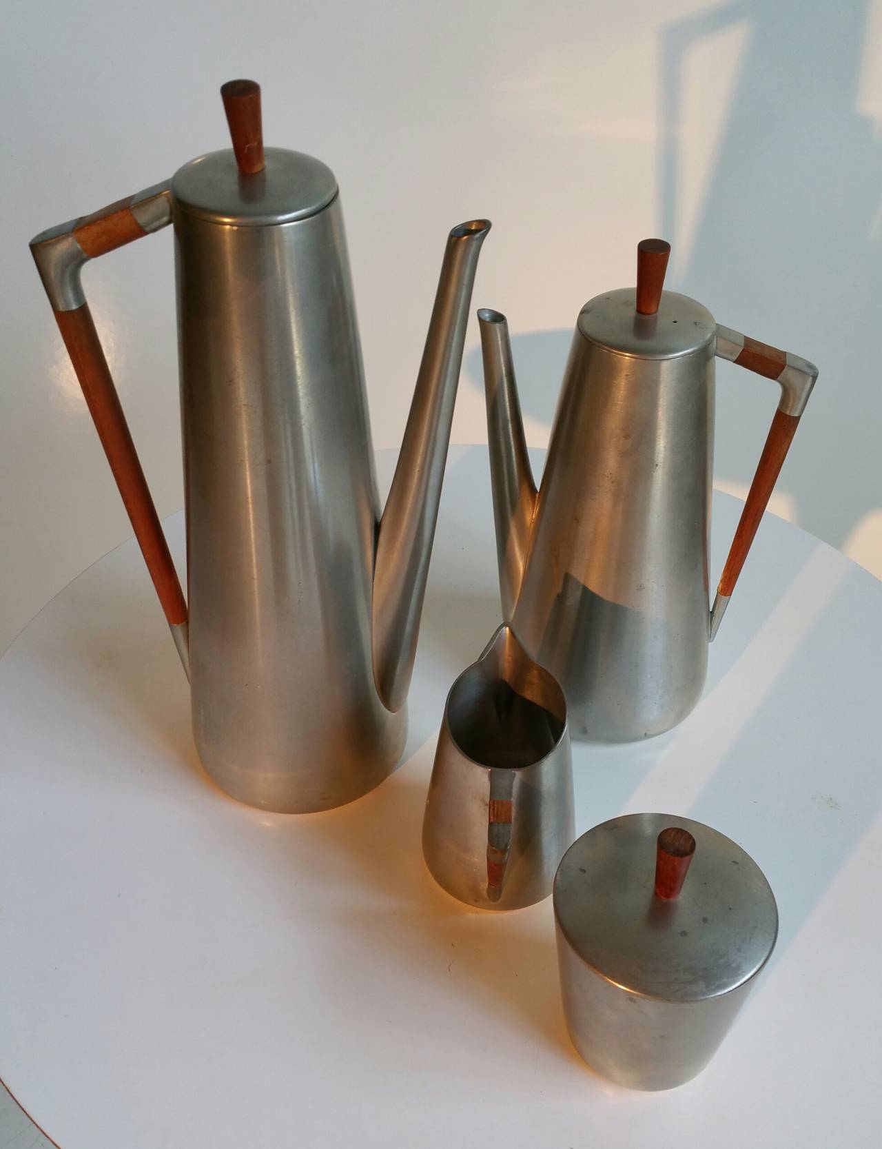 Mid-Century Modern Modernist Four-Piece Coffee or Tea Service, Royal Holland Pewter