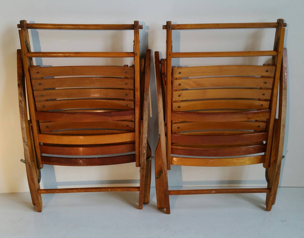 20th Century Pair of Modernist Folding Slatted Rocking Chairs by Telescope Folding Chair Co.