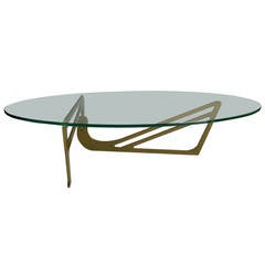 Retro Unusual Solid Brass and Glass Noguchi Inspired Coffee Table
