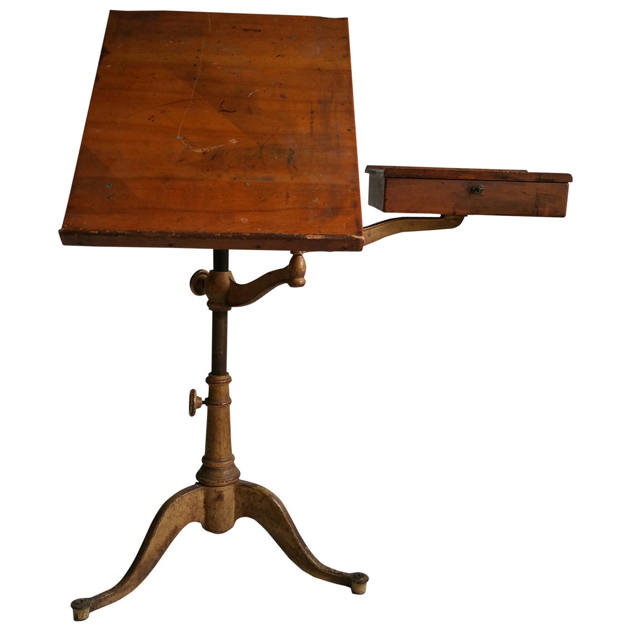 Rare 19th Century Drafting Table with Swing-Out Drawer
