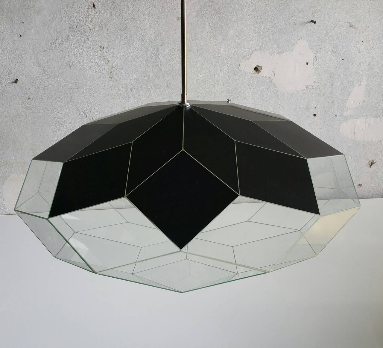 Custom Faceted Glass and Mirror Hanging Pendant Lamp, Morrison Lighting