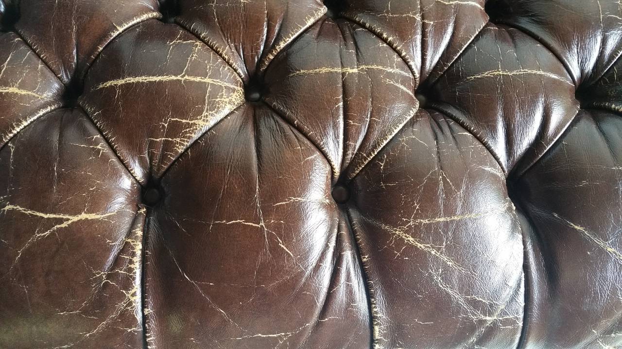 Brown Leather Button Tufted Chesterfield Sofa, Classic 1