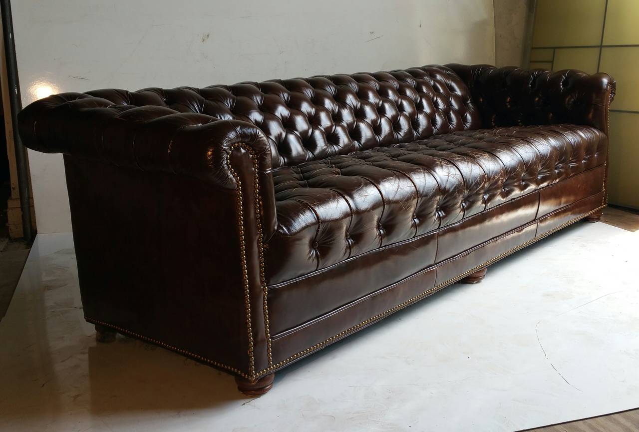 Brown Leather Button Tufted Chesterfield Sofa, Classic at 1stDibs
