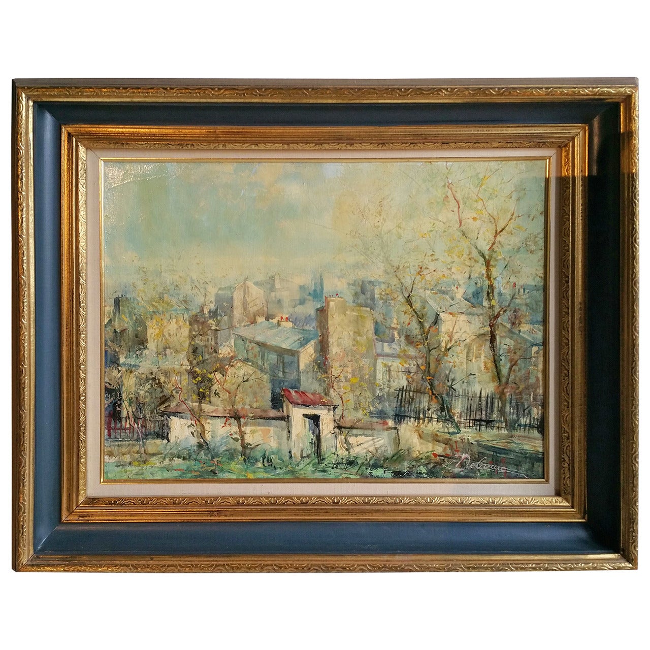 Huile sur toile - Scène de Paris par Lucien Delarue, moderniste