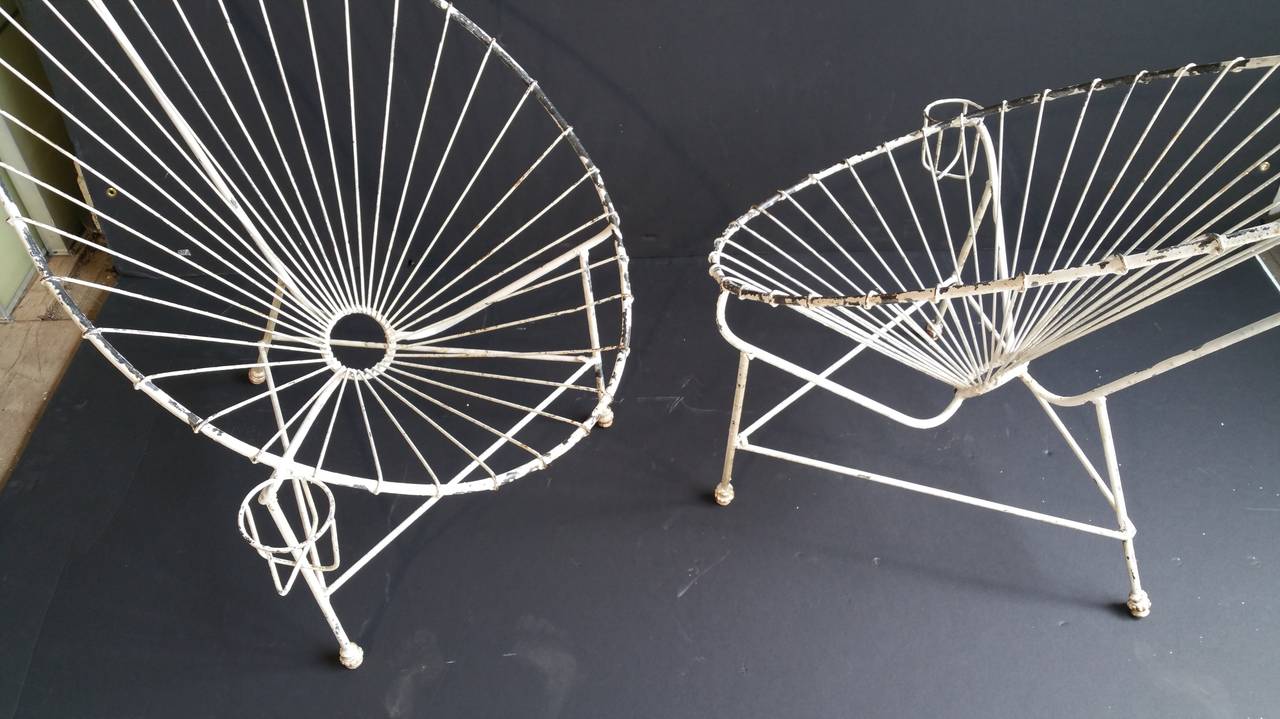 20th Century Pair of Modernist Wire Iron Garden Chairs, Manner of Mathieu Matégot