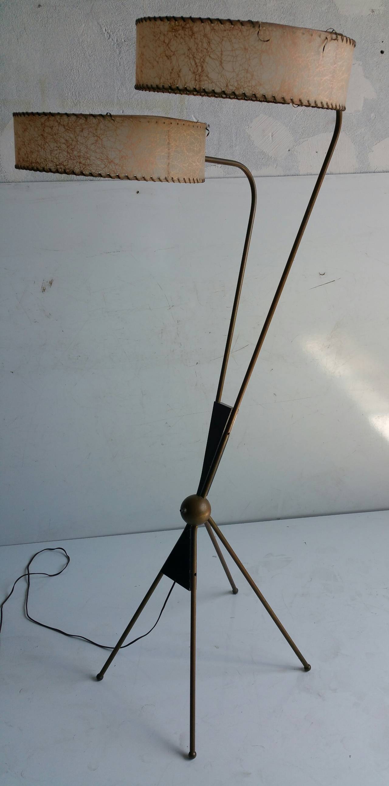 Mid-Century Modern Rare Majestic Floor Lamp, Double Satellite Shades, Atomic French Design