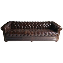 Vintage Brown Leather Button Tufted Chesterfield Sofa, Classic